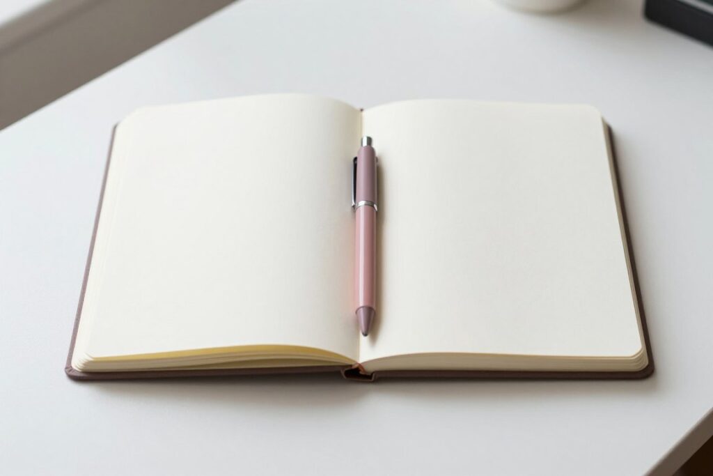 An open notebook with a pink pen for shared care notes